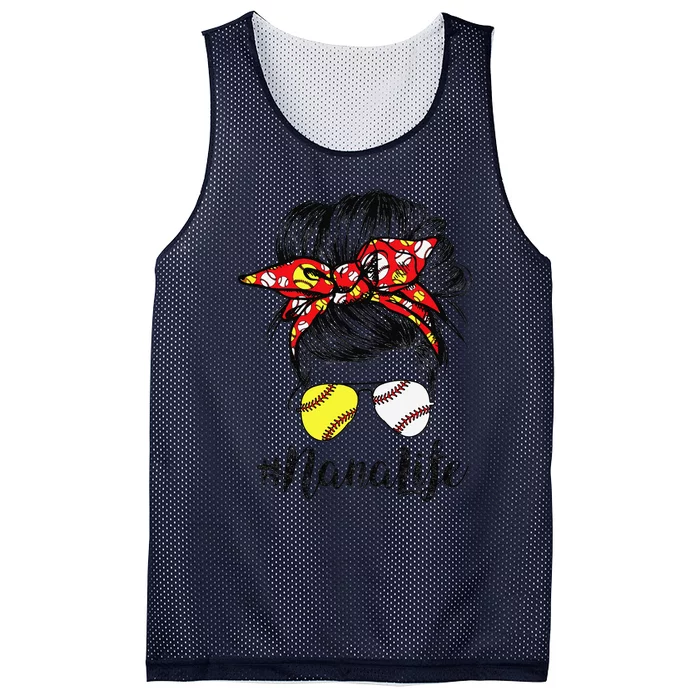 Nana Life Messy Bun Hair Softball Baseball Mother's Day Mesh Reversible Basketball Jersey Tank