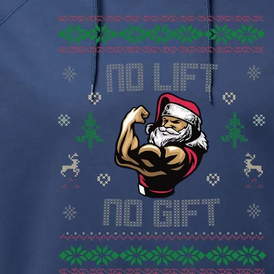 No Lift No Gift Gym Powerlifting Ugly Christmas Sweater Sant Performance Fleece Hoodie