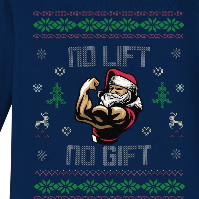 No Lift No Gift Gym Powerlifting Ugly Christmas Sweater Sant Baby Long Sleeve Bodysuit