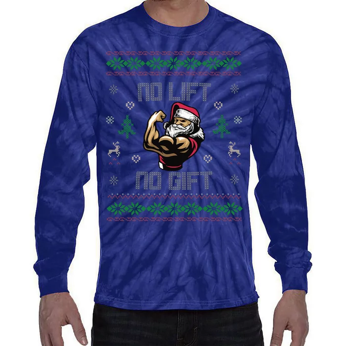 No Lift No Gift Gym Powerlifting Ugly Christmas Sweater Sant Tie-Dye Long Sleeve Shirt