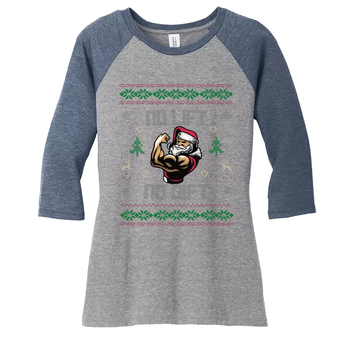 No Lift No Gift Gym Powerlifting Ugly Christmas Sweater Sant Women's Tri-Blend 3/4-Sleeve Raglan Shirt