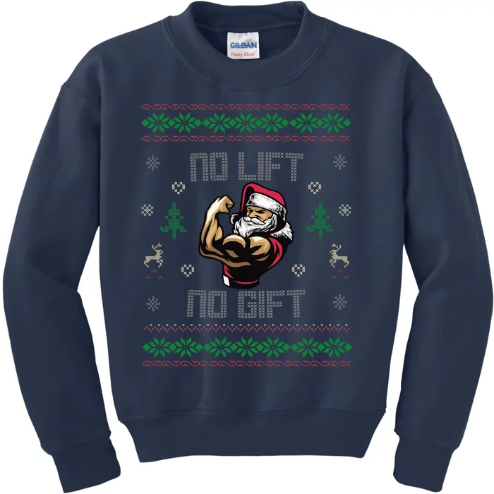 No Lift No Gift Gym Powerlifting Ugly Christmas Sweater Sant Kids Sweatshirt