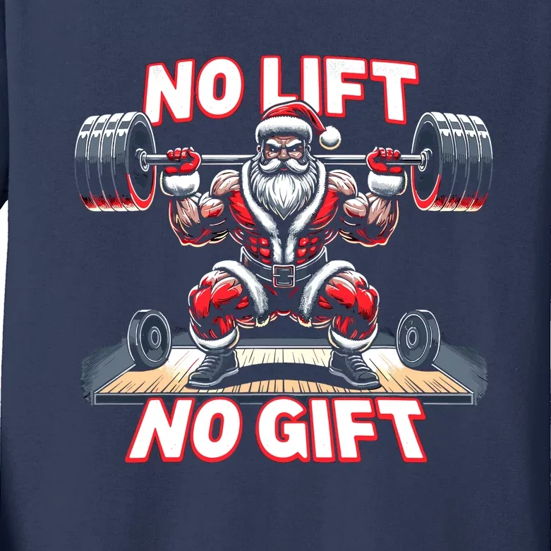 No Lift No Gift Santa Claus Christmas Gym Bodybuilding Kids Long Sleeve Shirt