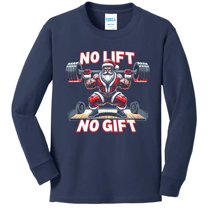 No Lift No Gift Santa Claus Christmas Gym Bodybuilding Kids Long Sleeve Shirt