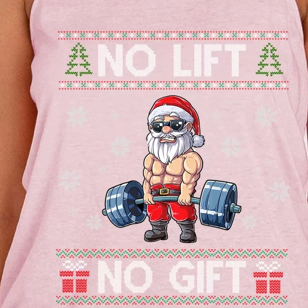 No Lift No Funny Gift Santa Gym Workout Ugly Christmas Sweater Cool Gift Women's Knotted Racerback Tank