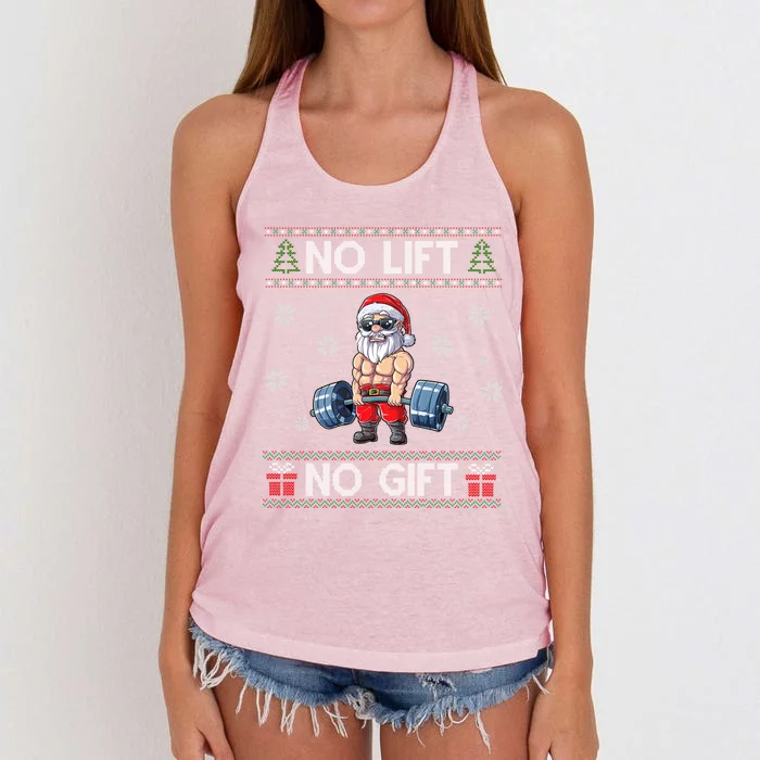 No Lift No Funny Gift Santa Gym Workout Ugly Christmas Sweater Cool Gift Women's Knotted Racerback Tank