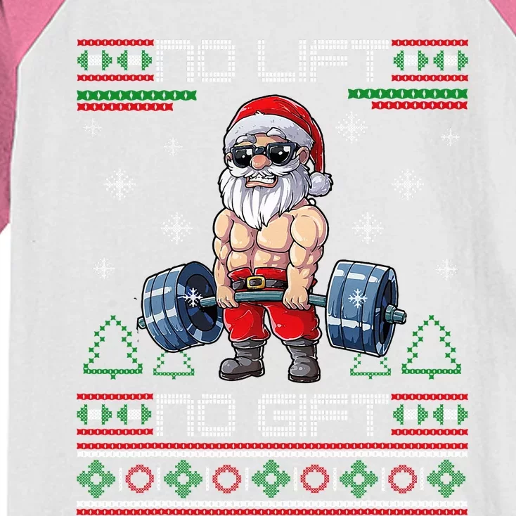 No Lift No Gift Ugly Christmas Sweater Gym Santa Gifts Kids Colorblock Raglan Jersey