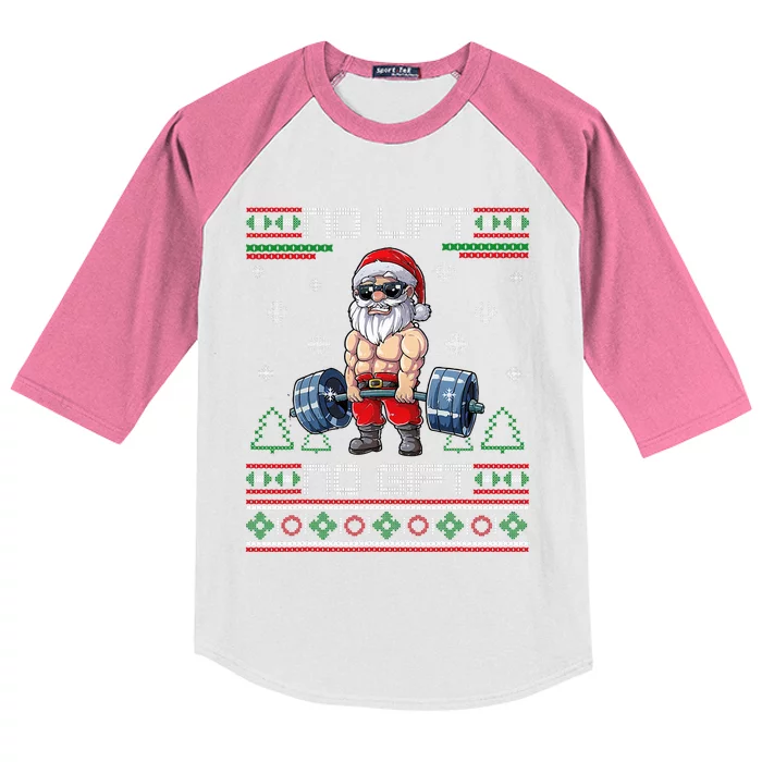 No Lift No Gift Ugly Christmas Sweater Gym Santa Gifts Kids Colorblock Raglan Jersey