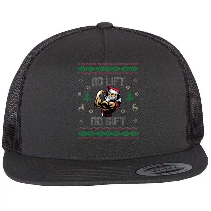 No Lift No Gift Gym Powerlifting Ugly Christmas Sweater Sant Funny Gift Flat Bill Trucker Hat