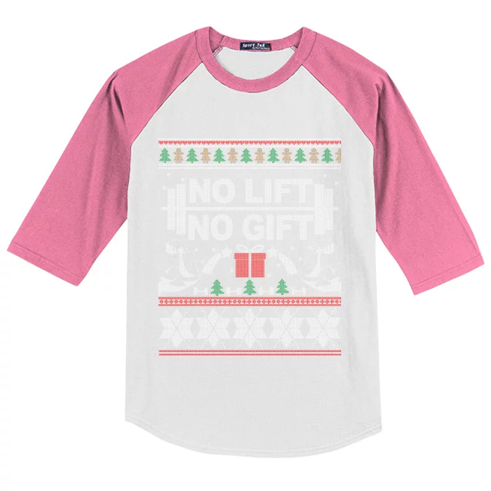 No Lift No Gift Ugly Christmas Sweater Bodybuilder Xmas Gift Cool Gift Kids Colorblock Raglan Jersey