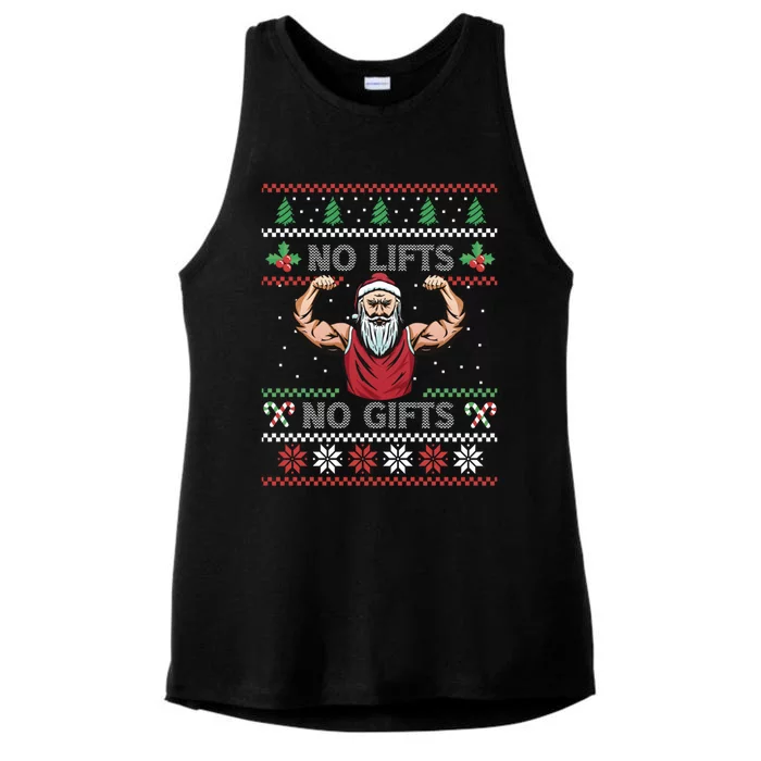 No Lifts No Funny Gift Funny Santa Fitness Ugly Sweater Gift Ladies Tri-Blend Wicking Tank