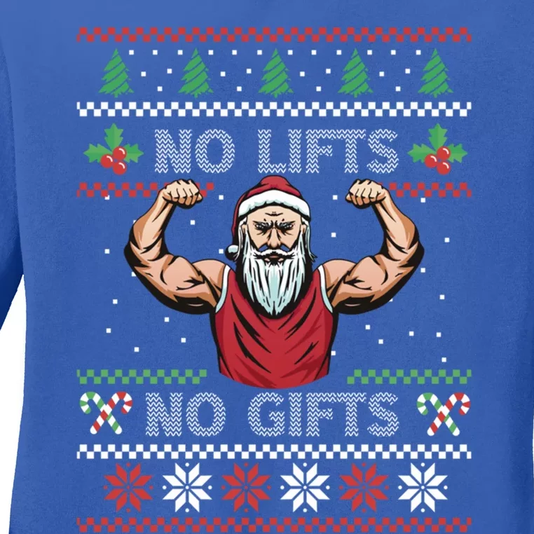 No Lifts No Funny Gift Funny Santa Fitness Ugly Sweater Gift Ladies Long Sleeve Shirt