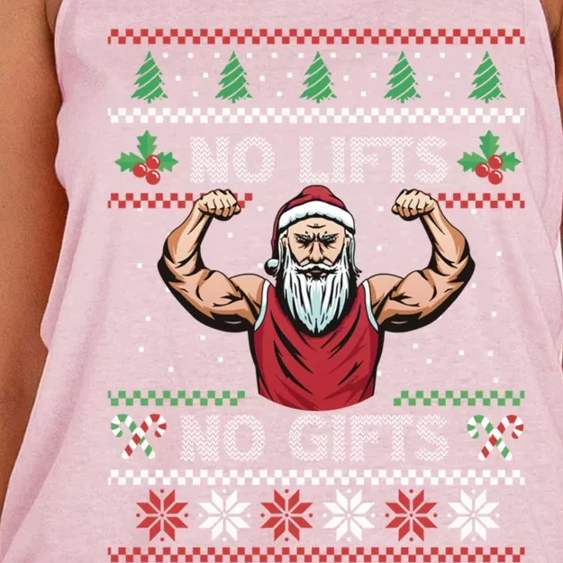 No Lifts No Funny Gift Funny Santa Fitness Ugly Sweater Gift Women's Knotted Racerback Tank