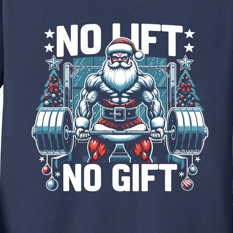 No Lift No Gift Santa Claus Christmas Gym Bodybuilding Kids Long Sleeve Shirt