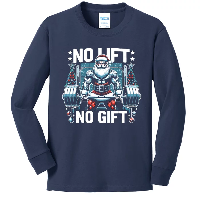 No Lift No Gift Santa Claus Christmas Gym Bodybuilding Kids Long Sleeve Shirt