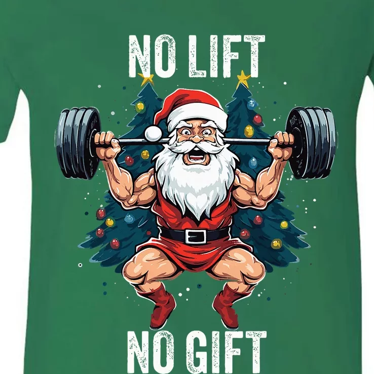 No Lift No Gift Santa Claus Christmas Gym Bodybuilding V-Neck T-Shirt