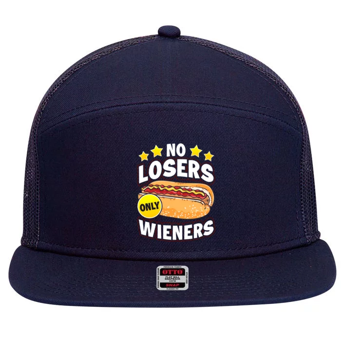 No Losers Only Wieners Hot Dog Pun Wurst Family Grilling Gift 7 Panel Mesh Trucker Snapback Hat