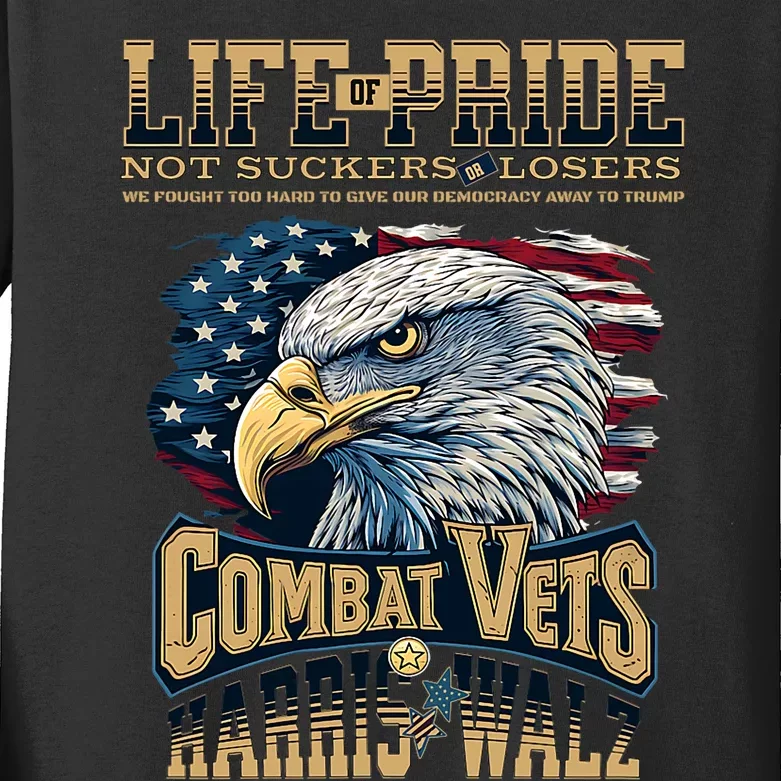 Not Loser Or Sucker 2024 Veterans For Harris Walz Military Vets Against Trump Kids Long Sleeve Shirt