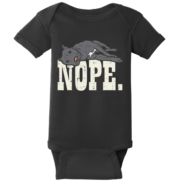 Nope Lazy Pitbull Funny Pitties Pet Dog Lover Owner Gift Baby Bodysuit