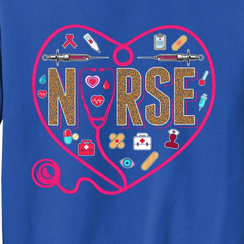 Nurse Leopard Print Medical Stethoscope Heart Cute Gift Tall Sweatshirt