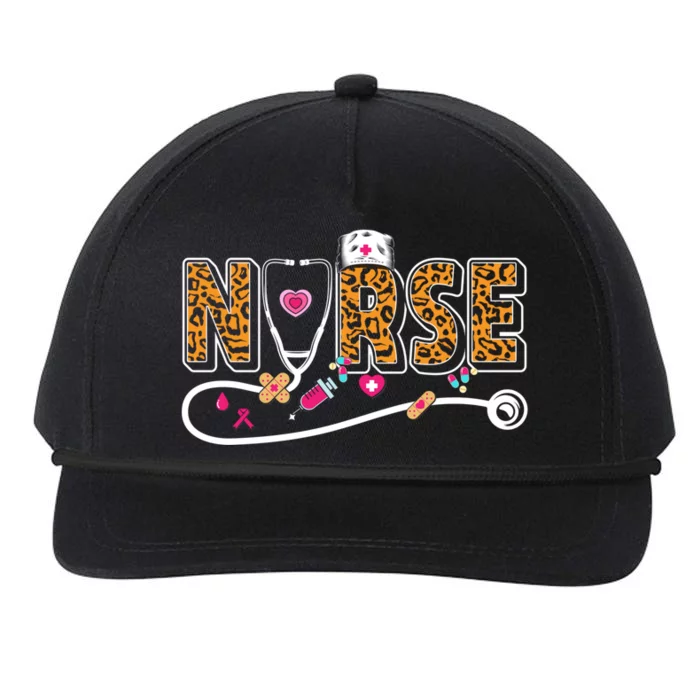 Nurse Leopard Print Stethoscope Love Rn Great Gift Snapback Five-Panel Rope Hat