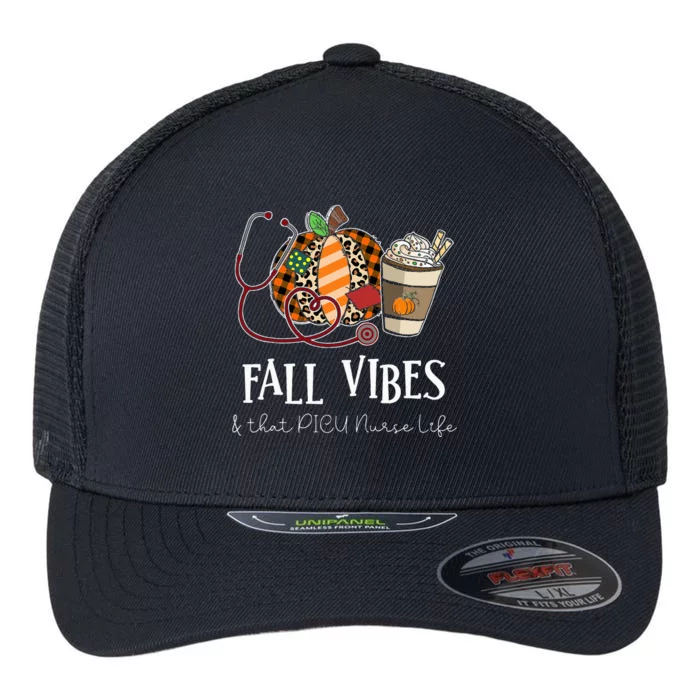 Nurse Leopard Pumpkin Fall Vibes And That PICU Nurse Life Flexfit Unipanel Trucker Cap