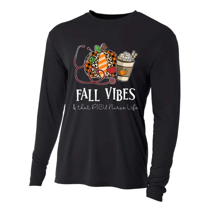 Nurse Leopard Pumpkin Fall Vibes And That PICU Nurse Life Cooling Performance Long Sleeve Crew