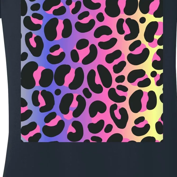 Neon Leopard Pattern Women's V-Neck T-Shirt