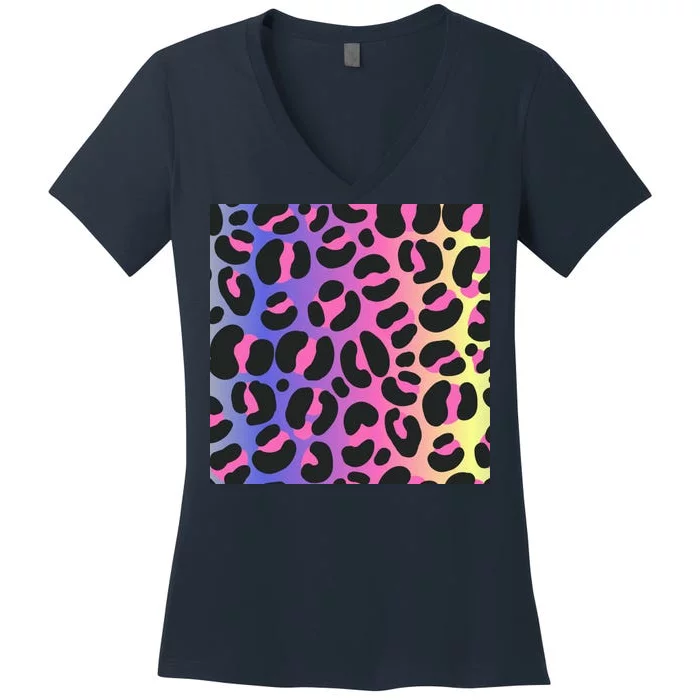 Neon Leopard Pattern Women's V-Neck T-Shirt