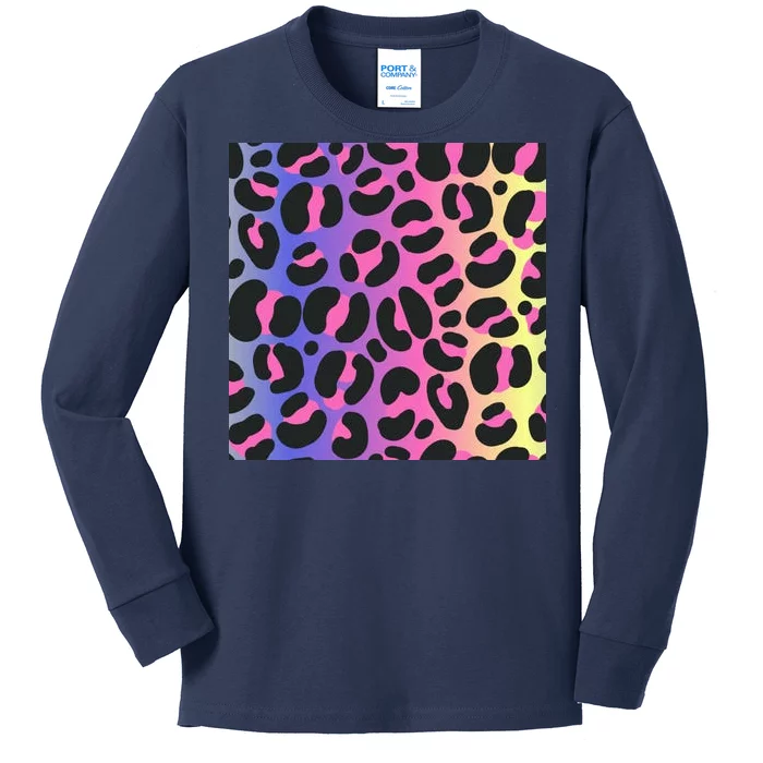 Neon Leopard Pattern Kids Long Sleeve Shirt