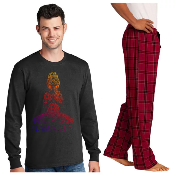 Namaste Lotus Position Yoga (Black) Meaningful Gift Long Sleeve Pajama Set