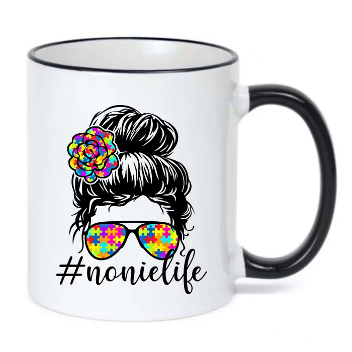 Noni Life Puzzle Autism Awareness Messy Bun Autistic Support Cool Gift Black Color Changing Mug