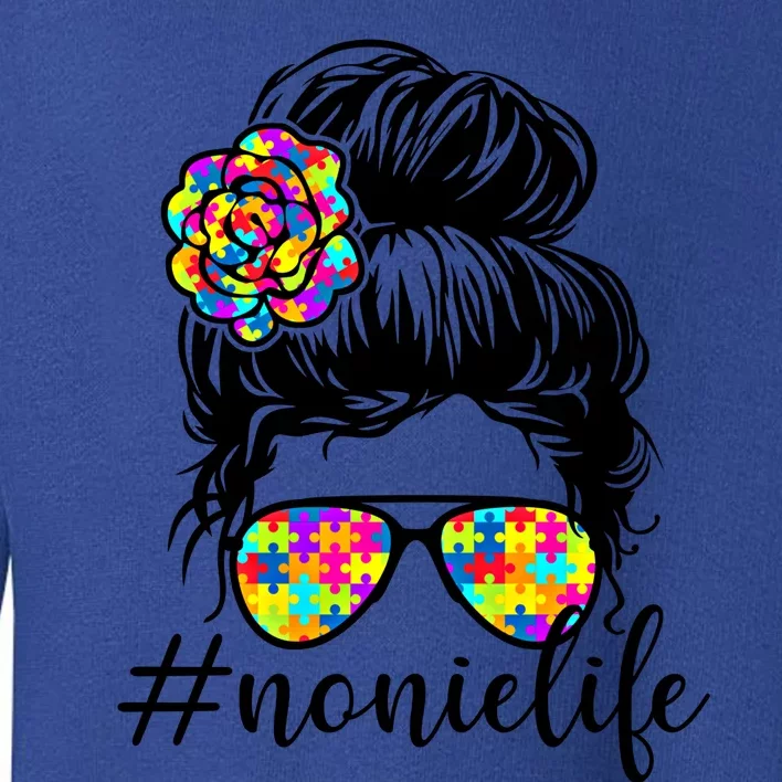 Noni Life Puzzle Autism Awareness Messy Bun Autistic Support Cool Gift Toddler Sweatshirt