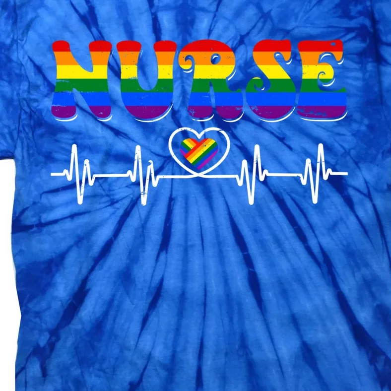 Nurse Lgbt Rainbow Flag Registered Nursing Rn Heartbeat Gift Tie-Dye T-Shirt