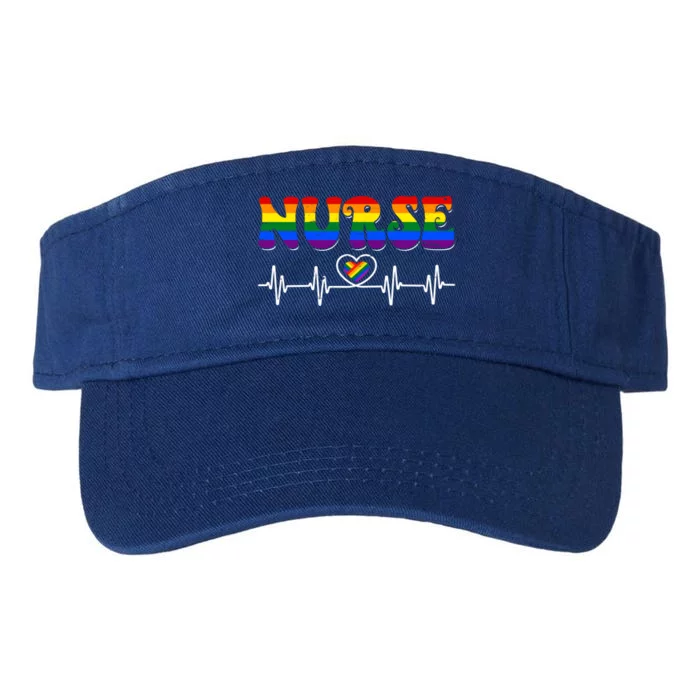 Nurse Lgbt Rainbow Flag Registered Nursing Rn Heartbeat Gift Valucap Bio-Washed Visor