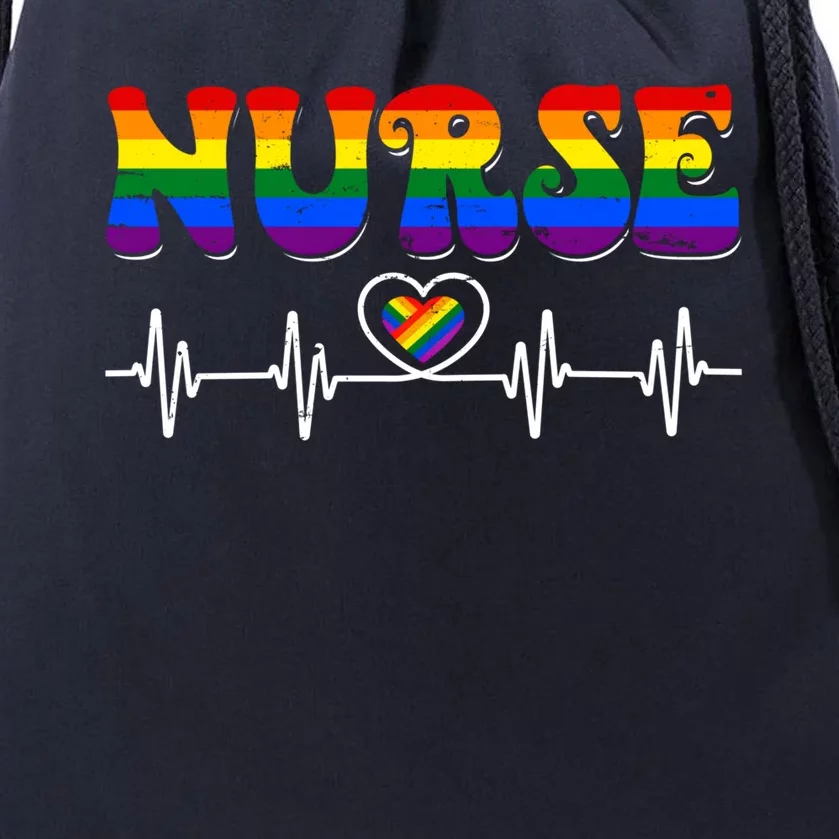 Nurse Lgbt Rainbow Flag Registered Nursing Rn Heartbeat Gift Drawstring Bag