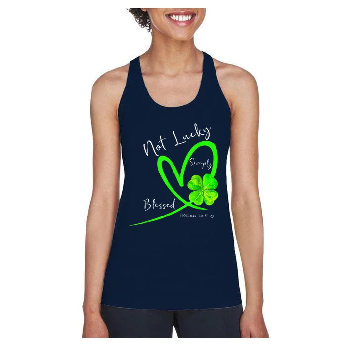 Not Lucky Simply Blessed Christian Shamrock St Patricks Day Women's Racerback Tank