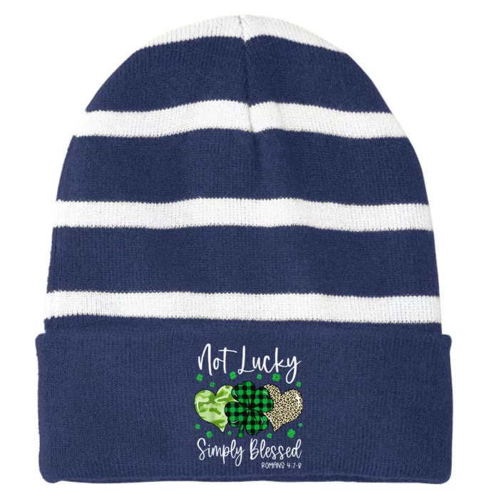 Not Lucky Simply Blessed Christian St Patricks Day Irish Striped Beanie with Solid Band