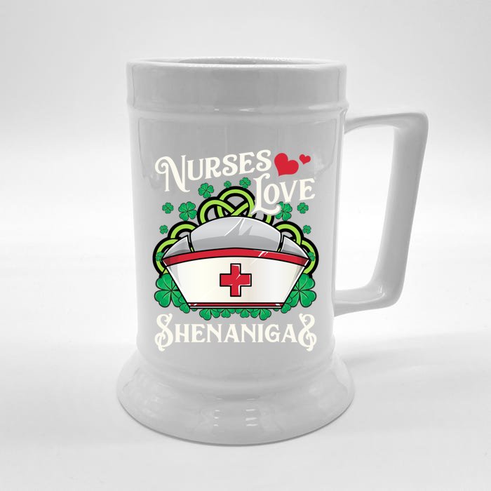 Nurses Love Shenanigans St Patricks Day Irish Nurse Emt Gift Front & Back Beer Stein