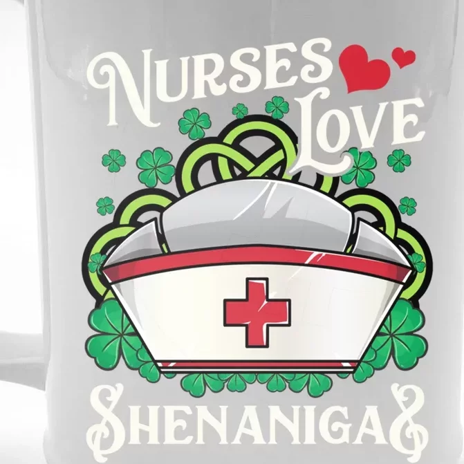 Nurses Love Shenanigans St Patricks Day Irish Nurse Emt Gift Front & Back Beer Stein