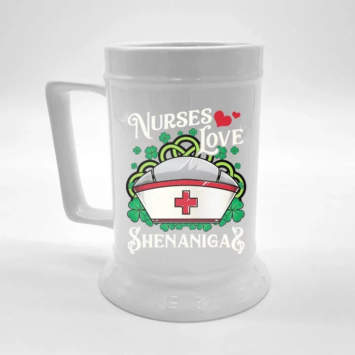 Nurses Love Shenanigans St Patricks Day Irish Nurse Emt Gift Front & Back Beer Stein