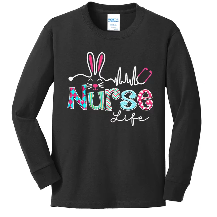 Nurse Life Stethoscope Nursing Cute Easter Bunny Easter Day Kids Long Sleeve Shirt