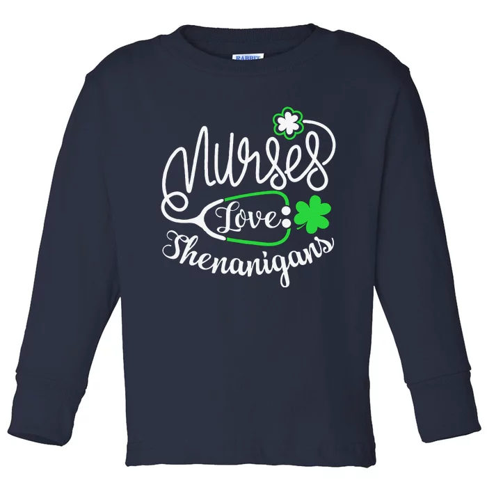 Nurses Love Shenanigans RN Funny St Pattys Day Lucky Nurse Toddler Long Sleeve Shirt