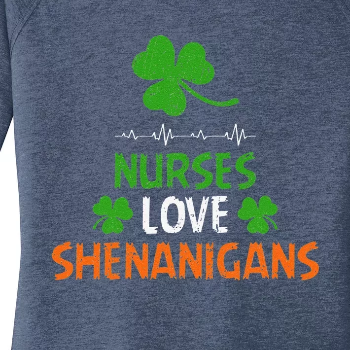 Nurses Love Shenanigans Funny St Patricks Day Gift Women's Perfect Tri Tunic Long Sleeve Shirt