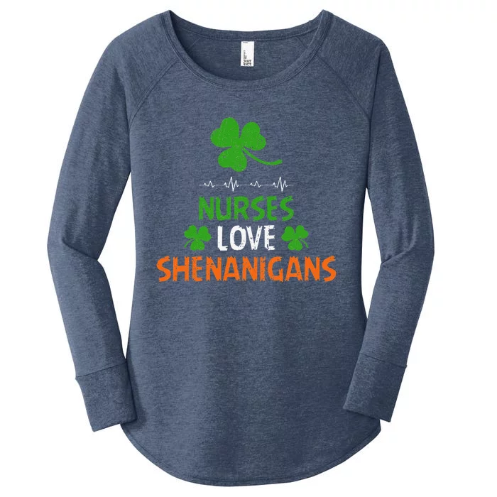 Nurses Love Shenanigans Funny St Patricks Day Gift Women's Perfect Tri Tunic Long Sleeve Shirt