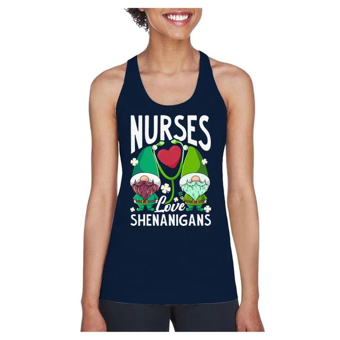 Nurses Love Shenanigans Gnome St Patricks Day Nurse Cute Women's Racerback Tank