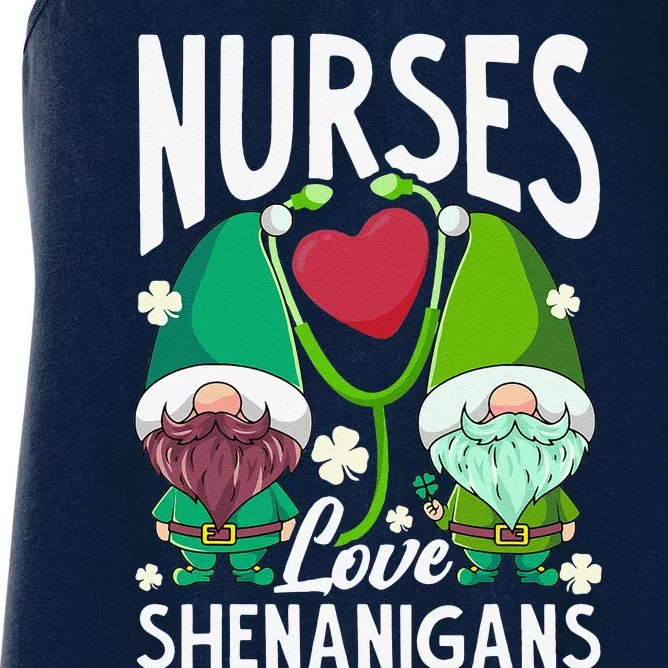 Nurses Love Shenanigans Gnome St Patricks Day Nurse Cute Women's Racerback Tank