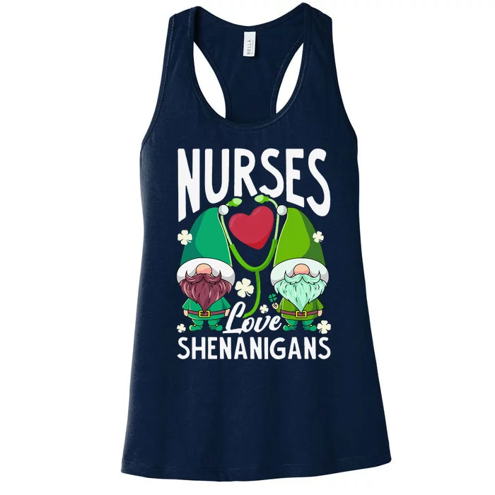 Nurses Love Shenanigans Gnome St Patricks Day Nurse Cute Women's Racerback Tank