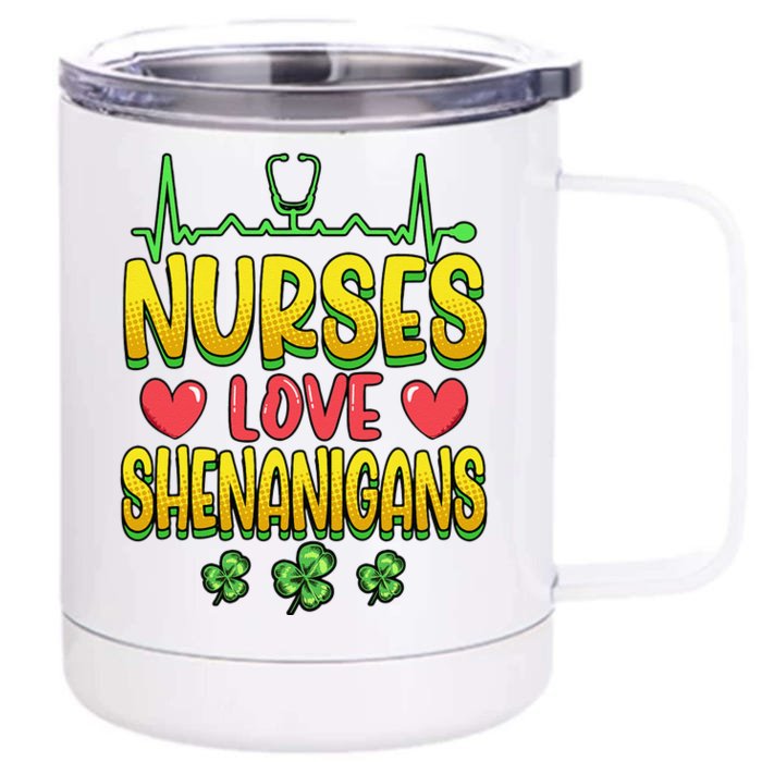 Nurses Love Shenanigans Saint Patricks Day Front & Back 12oz Stainless Steel Tumbler Cup