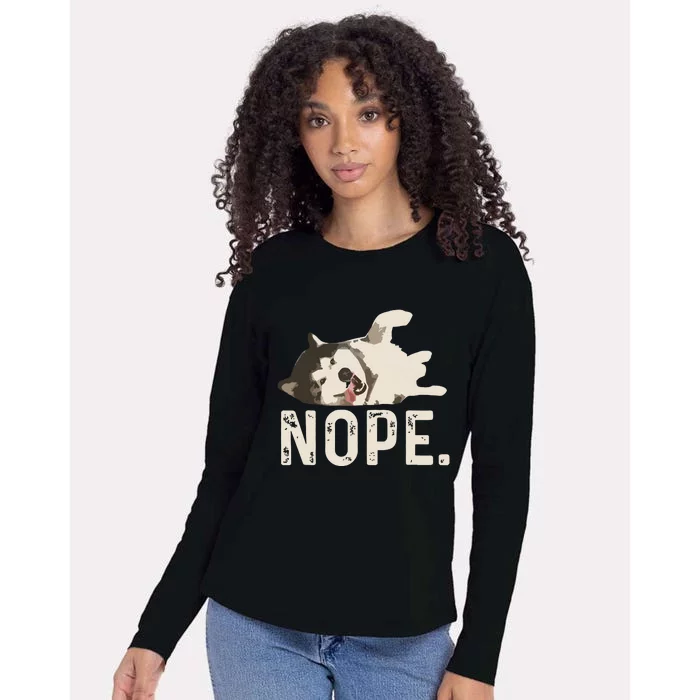 Nope Lazy Siberian Husky Womens Cotton Relaxed Long Sleeve T-Shirt